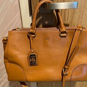 Lauren Ralph Lauren Tan Leather Double Zipper Satchel